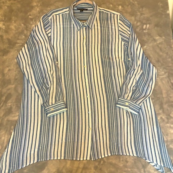 Zac & Rachel Woman Striped Button-Down Flowy Blouse Blues/White Size 2X - Picture 1 of 7